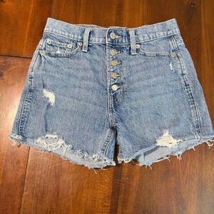 Gap Womens High Rise Cheeky Denim Shorts Size 0/25 Blue Button Fly Distressed